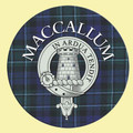 MacCallum Clan Crest Tartan Cork Round Clan Badge Coasters Set of 2
