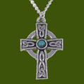 Saint Petroc Celtic Cross Knotwork Turquoise Stylish Pewter Pendant