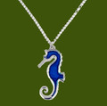 Sea Horse Blue Enamel Marine Creature Stylish Pewter Pendant