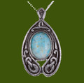 Nouveau Antiqued Celtic Knotwork Turquoise Glass Stone Stylish Pewter Pendant