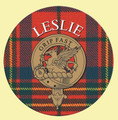 Leslie Clan Crest Tartan Cork Round Clan Badge Coasters Set of 2
