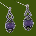 Celtic Twist Antiqued Purple Glass Stone Stylish Pewter Sheppard Hook Earrings