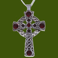 Celtic Cross Antiqued Knotwork Red Glass Stones Stylish Pewter Pendant