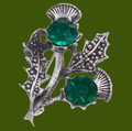 Double Flower Antiqued Green Glass Stone Thistle Stylish Pewter Brooch