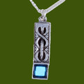 Celtic Knot Antiqued Square Blue Glass Stone Small Stylish Pewter Pendant