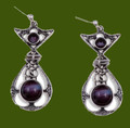 Celtic Knot Ornate Purple Glass Stone Stylish Pewter Sheppard Hook Earrings