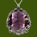 Thistle Antiqued Floral Emblem Purple Glass Stone Stylish Pewter Pendant