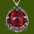 Thistle Antiqued Floral Emblem Red Glass Stone Stylish Pewter Pendant