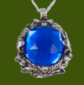 Thistle Antiqued Floral Emblem Blue Glass Stone Stylish Pewter Pendant