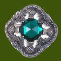 Thistle Flower Antiqued Square Green Glass Stone Stylish Pewter Brooch