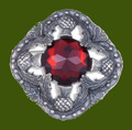 Thistle Flower Antiqued Square Red Glass Stone Stylish Pewter Brooch