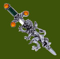 Rampant Lion Sword Antiqued Orange Green Glass Stone Stylish Pewter Brooch