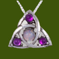 Celtic Love Knot Antiqued Opal Purple Glass Stone Small Stylish Pewter Pendant