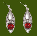 Celtic Oval Knot Antiqued Red Glass Stone Stylish Pewter Sheppard Hook Earrings