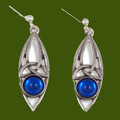 Celtic Oval Knot Antiqued Blue Glass Stone Stylish Pewter Sheppard Hook Earrings