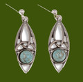 Celtic Oval Knot Antiqued Turquoise Glass Stone Stylish Pewter Sheppard Hook Earrings