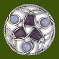 Celtic Endless Knotwork Antiqued Opal Purple Glass Stone Stylish Pewter Brooch