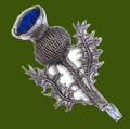 Thistle Flower Antiqued Blue Glass Stone Stylish Pewter Kilt Pin