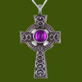 Celtic Cross Antiqued Spiral Knot Purple Glass Stones Stylish Pewter Pendant