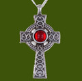 Celtic Cross Antiqued Spiral Knot Red Glass Stones Stylish Pewter Pendant