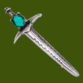 Sword Hilt Antiqued Green Glass Stone Stylish Pewter Brooch
