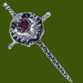 Sword Thistle Flower Antiqued Purple Glass Stone Stylish Pewter Kilt Pin