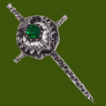 Sword Thistle Flower Antiqued Green Glass Stone Stylish Pewter Kilt Pin