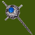 Sword Thistle Flower Antiqued Blue Glass Stone Stylish Pewter Kilt Pin