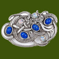 Viking Serpent Large Antiqued Blue Opal Glass Stone Stylish Pewter Brooch