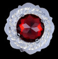 Thistle Flower Round Large Red Glass Stone Chrome Plated Brooch