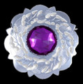 Thistle Flower Decorative Purple Glass Stone Chrome Plated Brooch