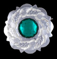 Thistle Flower Decorative Green Glass Stone Chrome Plated Brooch