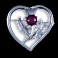 Thistle Flower Heart Purple Glass Stone Chrome Plated Brooch
