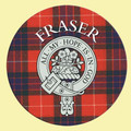 Fraser Clan Crest Tartan Cork Round Clan Badge Coasters Set of 2