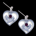Thistle Flower Heart Purple Glass Stone Sheppard Hook Chrome Plated Earrings