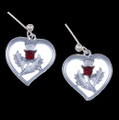 Thistle Flower Heart Red Glass Stone Sheppard Hook Chrome Plated Earrings
