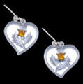 Thistle Flower Heart Orange Glass Stone Sheppard Hook Chrome Plated Earrings