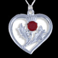 Thistle Flower Heart Red Glass Stone Chrome Plated Pendant