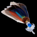 Mallard Feather Plume Thistle Flower Blue Glass Stone Chrome Plated Brooch