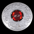 Thistle Flower Shoulder Large Red Glass Stone Chrome Plated Brooch