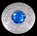 Thistle Flower Shoulder Large Blue Glass Stone Chrome Plated Brooch