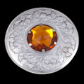 Thistle Flower Shoulder Large Orange Glass Stone Chrome Plated Brooch