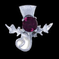 Thistle Single Flower Head Purple Glass Stone Chrome Plated Brooch