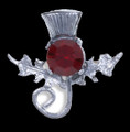 Thistle Single Flower Head Red Glass Stone Chrome Plated Brooch