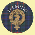 Fleming Clan Crest Tartan Cork Round Clan Badge Coasters Set of 2