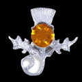 Thistle Single Flower Head Orange Glass Stone Chrome Plated Brooch