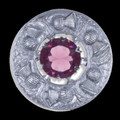 Thistle Flower Shoulder Round Purple Glass Stone Chrome Plated Brooch