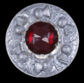 Thistle Flower Shoulder Round Red Glass Stone Chrome Plated Brooch