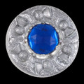 Thistle Flower Shoulder Round Blue Glass Stone Chrome Plated Brooch