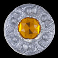 Thistle Flower Shoulder Round Orange Glass Stone Chrome Plated Brooch